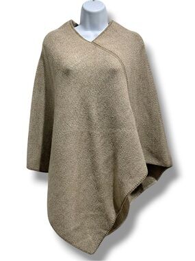 Fratelli Talli Italy Acrylic Wool Alpaca Blend Knit Poncho Cape Tan Brown Soft